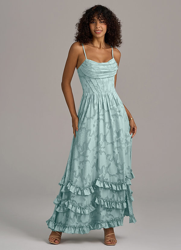 Azazie Lettie Brautjungfernkleider A-Linie Korsett Blumen-Burnout Kleid Nebel image1