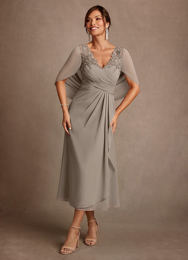 Azazie Forums Mother of the Brides Dresses Taupe A-Line Lace Dress image1