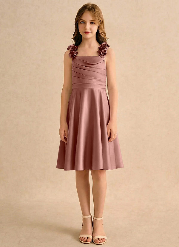 Azazie Resa Girls Formal Bloemenmeisjes Jurken A-Lijn Jurk van Mat Satijn Geplooid Ceder Roos image1
