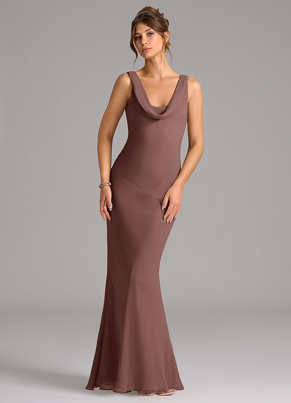 Azazie Rylina Bridesmaid Dresses Espresso Mermaid Pleated Chiffon Dress image1