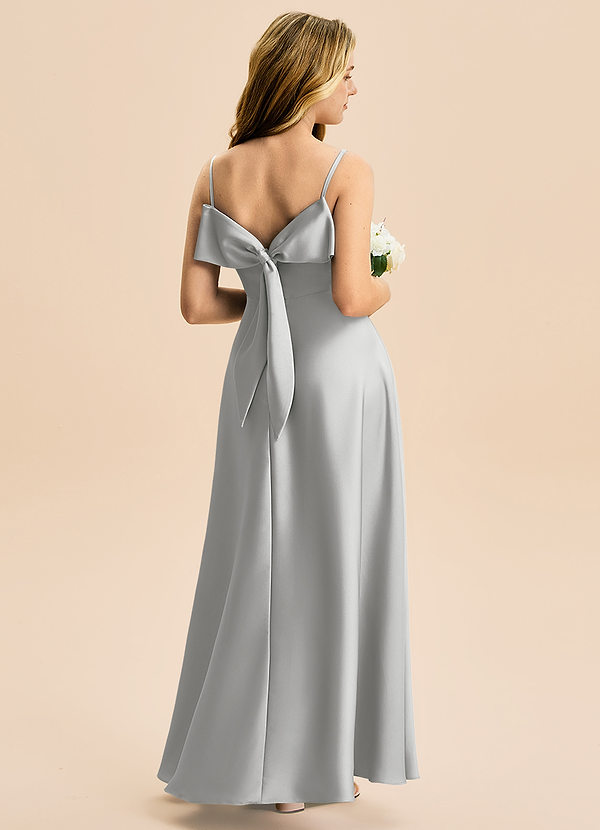 Azazie Isolde Junior Linia A Pofałdowany Satyna elastyczna Długość podłogi Młodsza druhna Sukienka image1