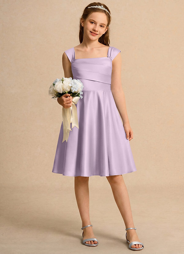 Azazie Budle Girls Formal Flower Girl Dresses Frosted Lilac A-Line Pleated Matte Satin Dress image1