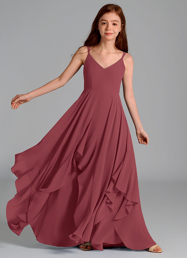 Azazie Karan Junior Abito A-Line in Chiffon Merlot image1