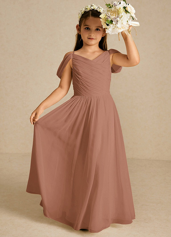Azazie Chelle Flower Girl Dresses Bronzer A-Line Pleated Chiffon Dress image1