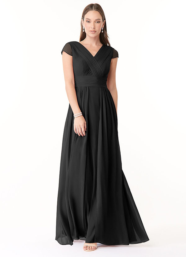 Azazie Organa Bridesmaid Dresses Black A-Line Pleated Chiffon Dress image1