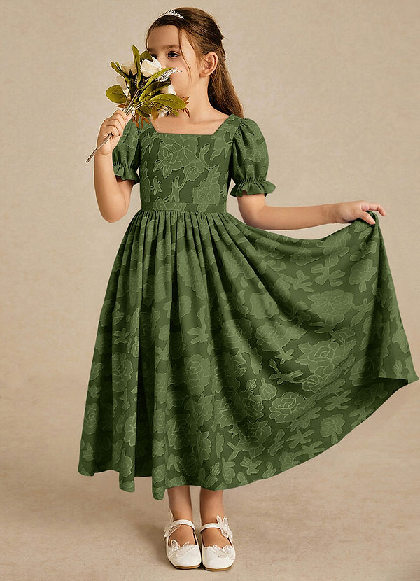 Azazie Joss Sukienki dla dziewczynek sypiących kwiaty Linia A z rękawami Kwiatowe wypalenie Długość kostki Sukienka image1