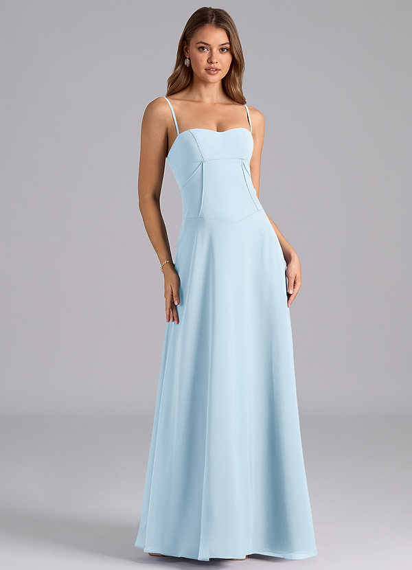 Azazie Valentine Bridesmaid Dresses Vestido Céu Azul de Chiffon de Linha A com Espartilho image1