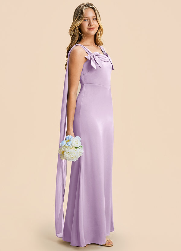 Azazie Chelsea Junior Frosted Lilac Sheath Pleated Stretch Satin Dress image1
