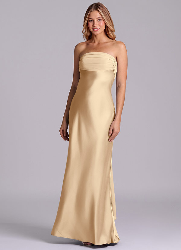 Azazie Ailanie Brudtärneklänningar Klä av Tubklänning i Stretch Satin Axelbandslös Champagne image1