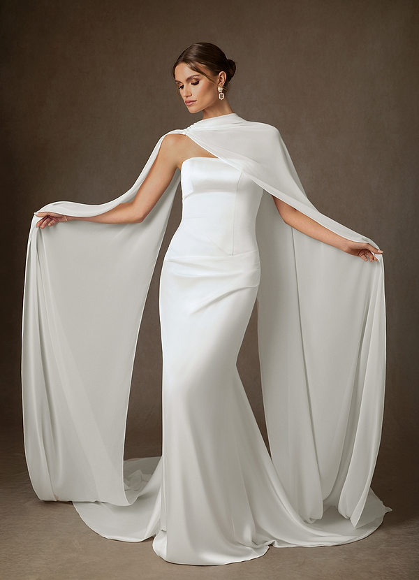 Azazie Begonia Wedding Dresses Diamond White Sheath Strapless Stretch Satin Dress image1