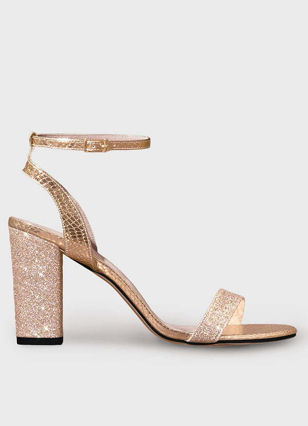 front Glitter Ankle Block Heel Sandals