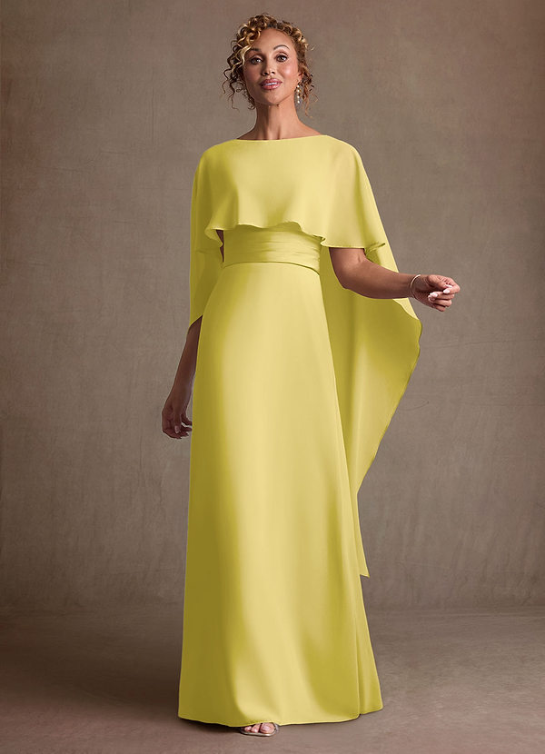 Azazie Marilla Robe Mère de la Mariée & du Marié Robe Trapèze en Mousseline de soie Plissée Canari image1