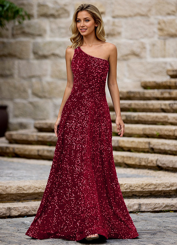 Opulent Burgundy Velvet Sequins Prom Dress image1