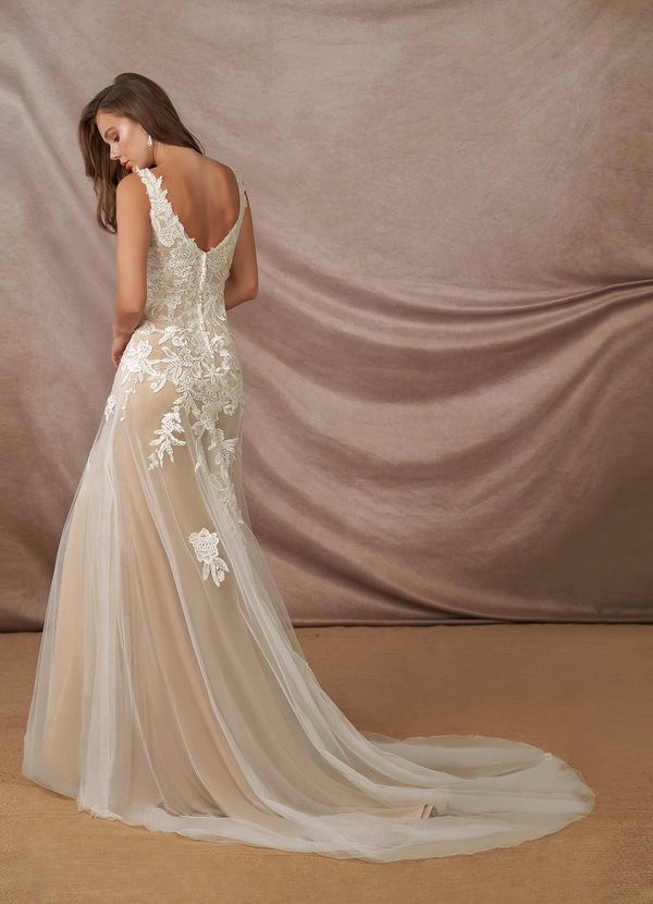 Azazie Bess Robe de Mariée Robe Fourreau en Tulle Paillettes Diamant Nude image1