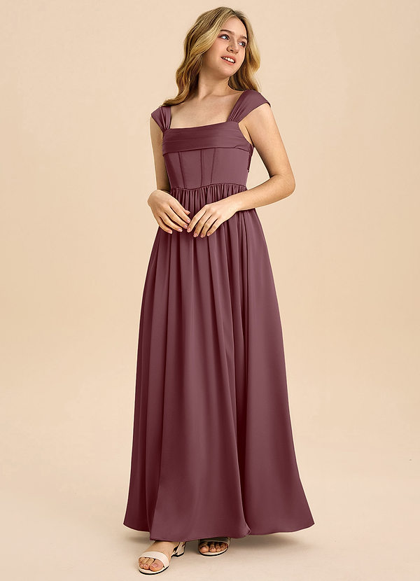 Azazie Hattie Junior Sangria A-Line Pleated Stretch Satin Dress image1