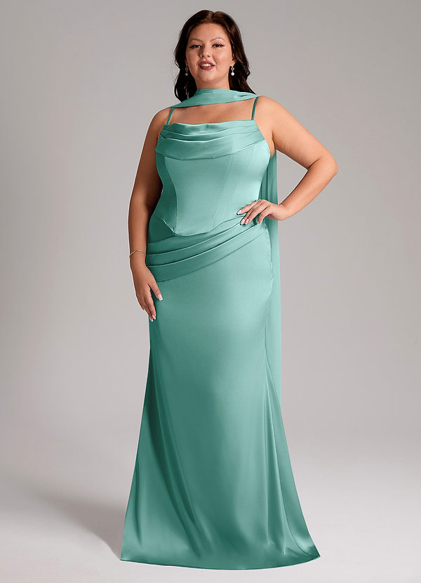 Azazie Sorrel Bridesmaid Dresses Aqua Mermaid Strapless Stretch Satin Convertible Dress image1