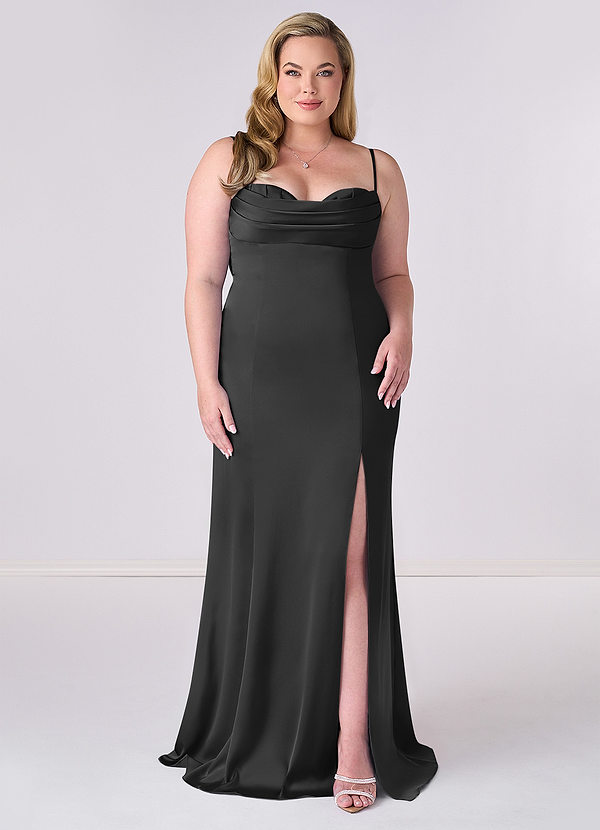 Barbie ♥ Azazie Bridesmaid Dresses Black Mermaid Corset Stretch Satin Dress image1