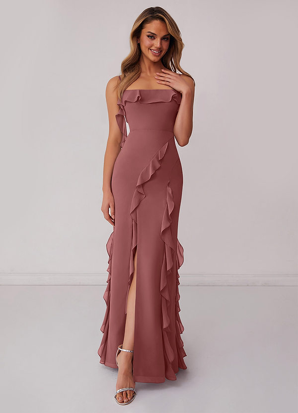 Barbie ♥ Azazie Robes Demoiselle d'honneur Robe Fourreau en Mousseline de soie Arc Améthyste image1