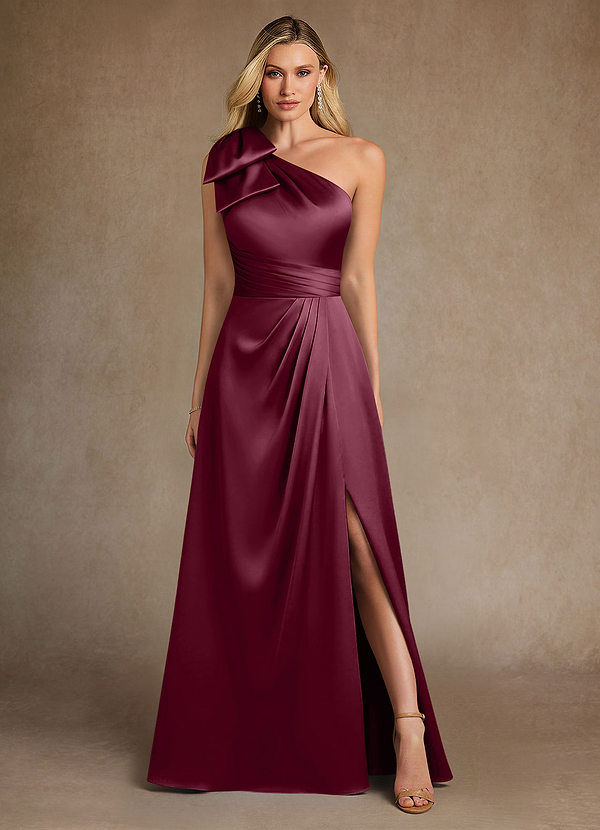 Azazie Easton Brautmutterkleider A-Linie One-Shoulder Stretch-Satin Kleid Maulbeerrot image1