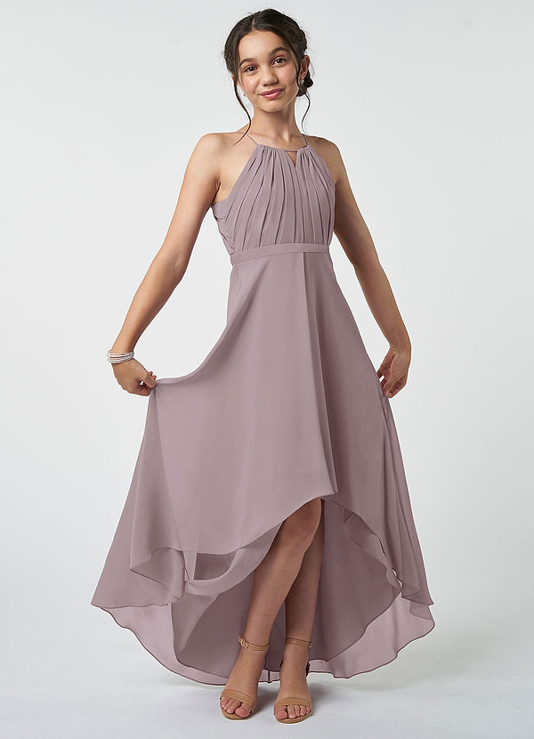 Azazie Oaklynn Junior Robe Trapèze en Mousseline de soie Plissée Crépuscule image1