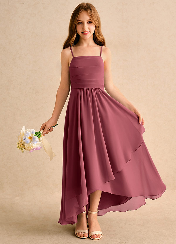 Azazie Twilight Dance Girls Formal Abiti da Ragazza di Fiori Abito A-Line in Chiffon Plissettato Merlot image1