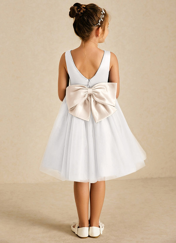 Azazie Seline Flower Girl Dresses Ivory White Alabaster A-Line Bow Tulle Dress image1