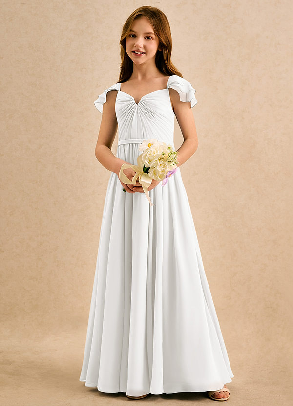 Azazie Meimei Girls Formal Vestidos de Niña de Flores Vestido de Marfil de Gasa de Corte en A con Plisado image1