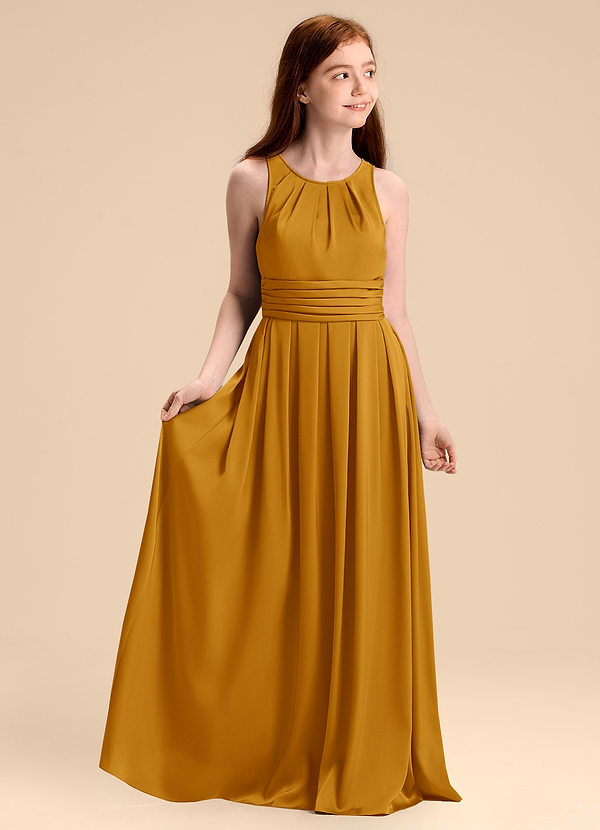 Azazie Bibiane Junior Jurk van Stretch Satijn met A-Lijn Geplooid Boterbabbelaar image1