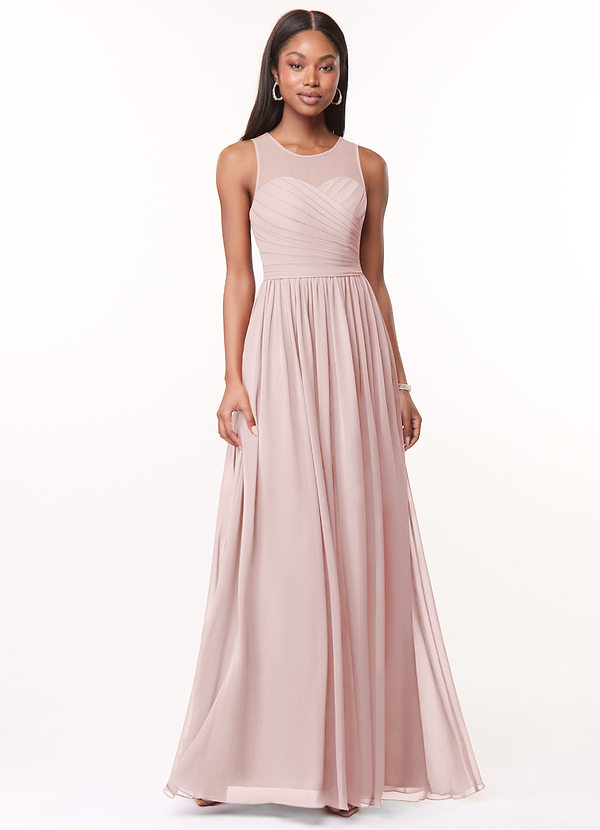Azazie Nina Bridesmaid Dresses Blushing Pink A-Line Pleated Chiffon Dress image1