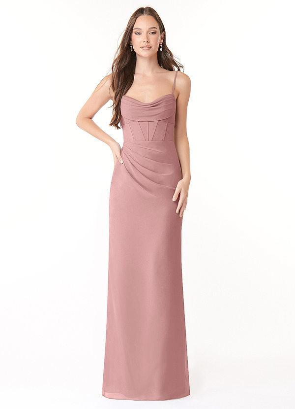 Azazie Mai Bridesmaid Dresses Dusty Rose Sheath Pleated Chiffon Dress image1