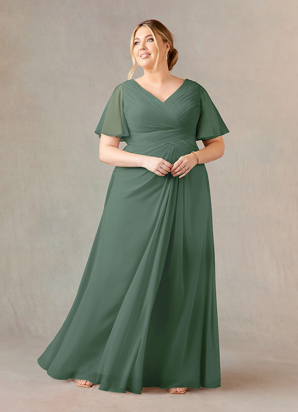 Azazie Morning Glory Mother of the Brides Dresses Eucalyptus A-Line V-Neck Ruched Chiffon Dress image1