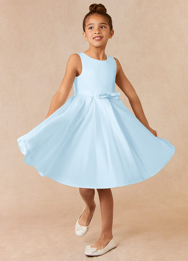 Azazie Coco Flower Girl Dresses Sky Blue A-Line Bow Matte Satin Dress image1