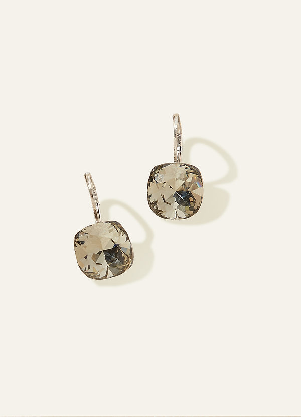 front Square Gemstone Huggie Earrings