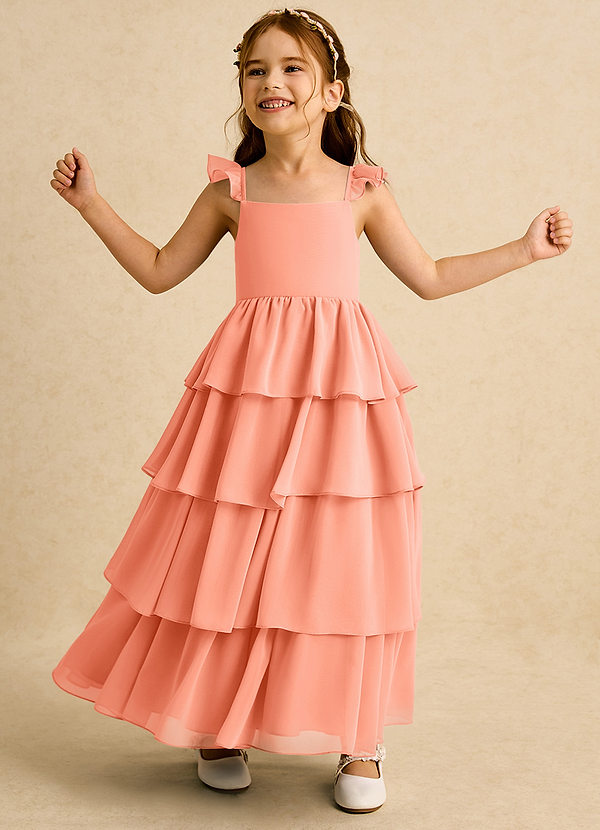 Azazie Boba Bloemenmeisjes Jurken A-Lijn Jurk van Chiffon Vierkante halslijn Zonsondergang image1