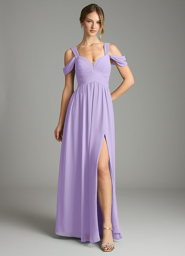 Azazie Lianne Bridesmaid Dresses Lilac A-Line Off the Shoulder Chiffon Dress image1