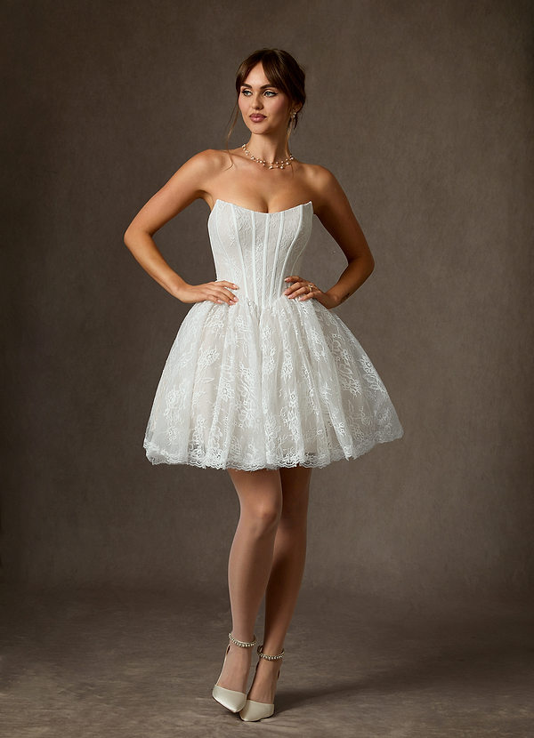 Azazie Clover Abiti da Sposa Abito Principessa in Pizzo Senza Cinturino Bianco Diamante image1