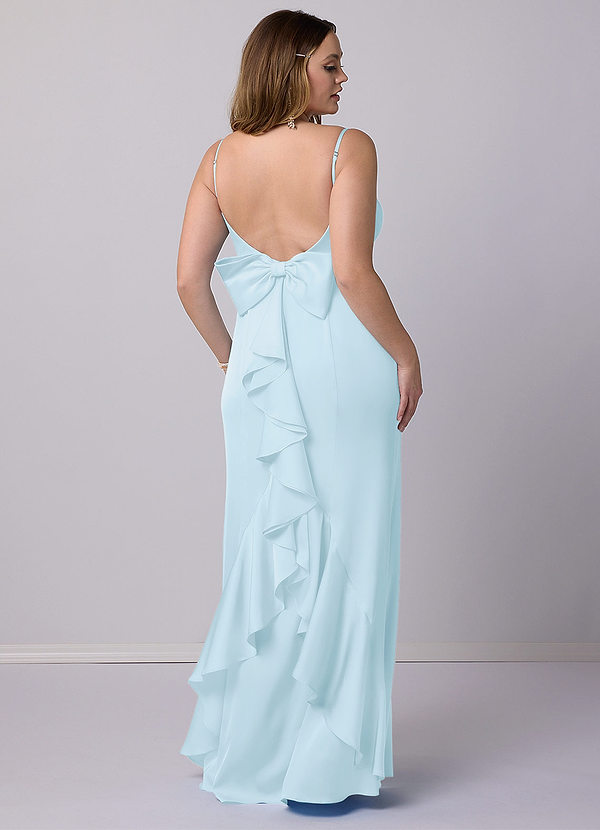 Barbie ♥ Azazie Brautjungfernkleider Meerjungfrau-Linie Schleifen Stretch-Satin Kleid Himmelblau image1