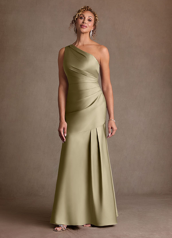 Azazie Haifa 신부의 어머니 드레스 인어 한쪽 어깨 스트레치 새틴 플로어 길이 드레스 image1