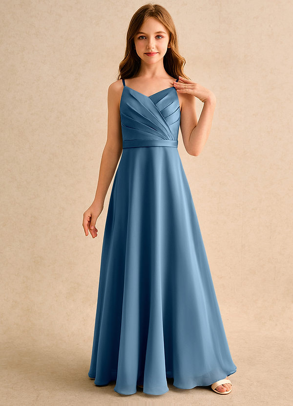 Azazie Umina Girls Formal Bloemenmeisjes Jurken A-Lijn Jurk van Mat Satijn Geplooid Bermuda image1