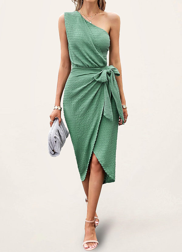 front Altoona Green One-Shoulder Tulip Dress