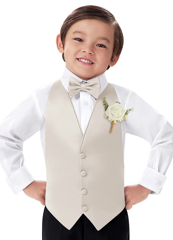 front Boy's Matte Satin Vest & Bow Tie & Boutonniere Set