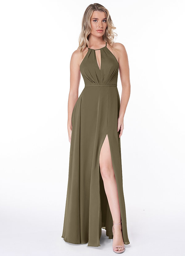 Azazie Evalleen Robes Demoiselle d'honneur Robe Trapèze en Mousseline de soie Plissée Vert Saule image1