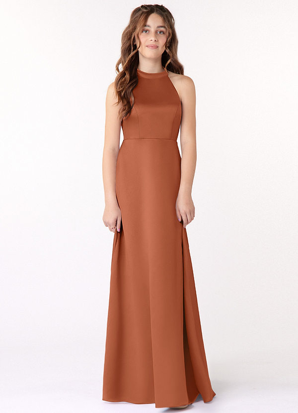 Azazie Laurel Junior Cedar Rose A-Line Stretch Satin Dress image1