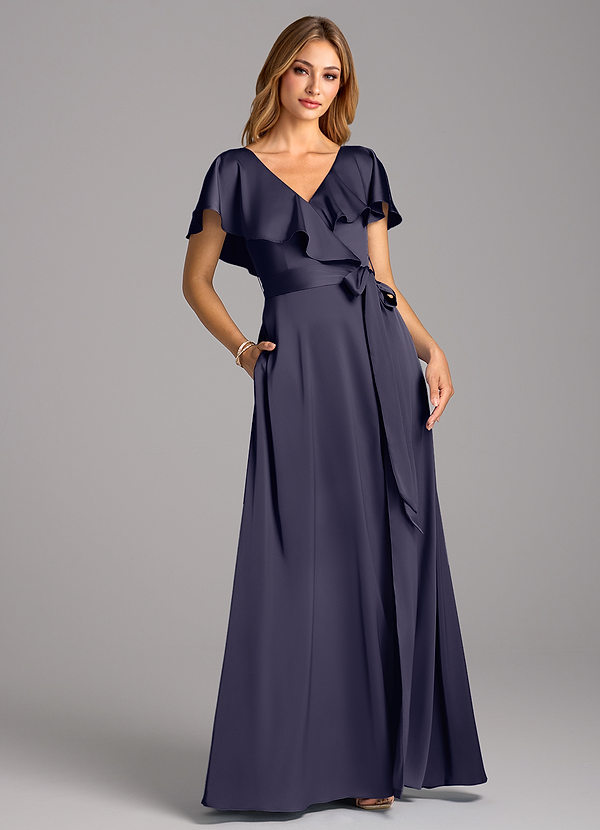 Azazie Lainey Bridesmaid Dresses Stormy A-Line with Pockets Stretch Satin Dress image1