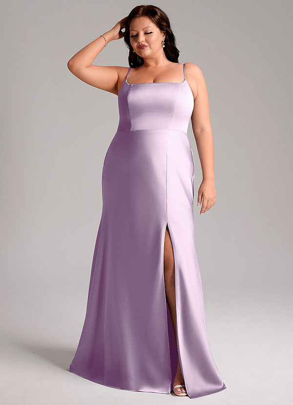 Azazie Lidia Vestidos Dama de Honor Vestido de Lila Esmerilada de Satén Elástico de Corte Sirena con Corte Lateral image1