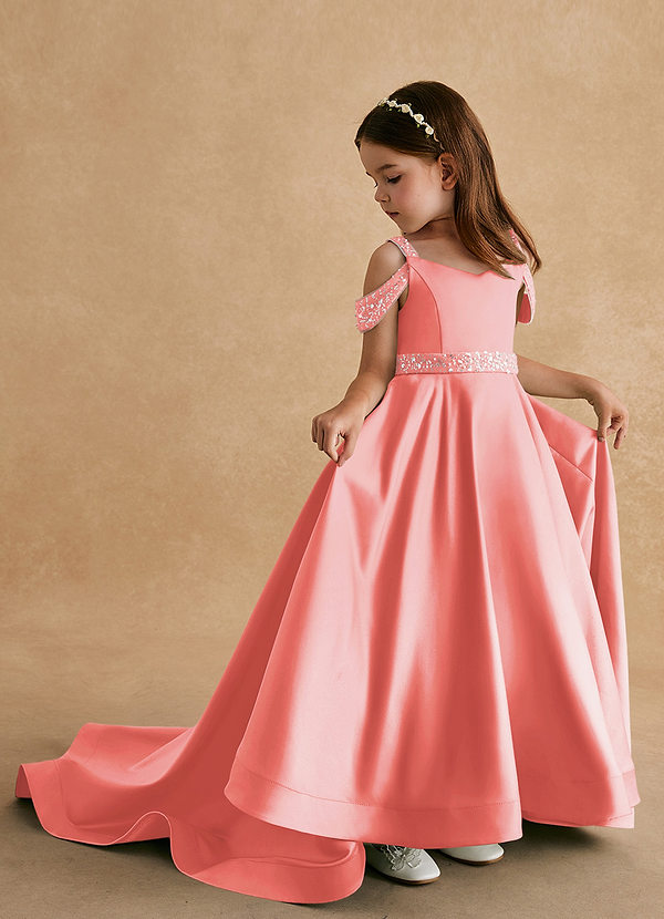 Azazie Jodi Vestidos de Niña de Flores Vestido de Coral de Satin Mate de Corte En A image1