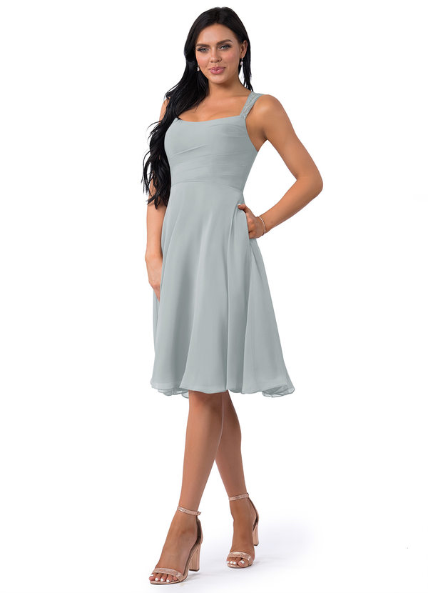 Azazie Vina Bridesmaid Dresses Dolphin Grey A-Line Lace Chiffon Dress image1