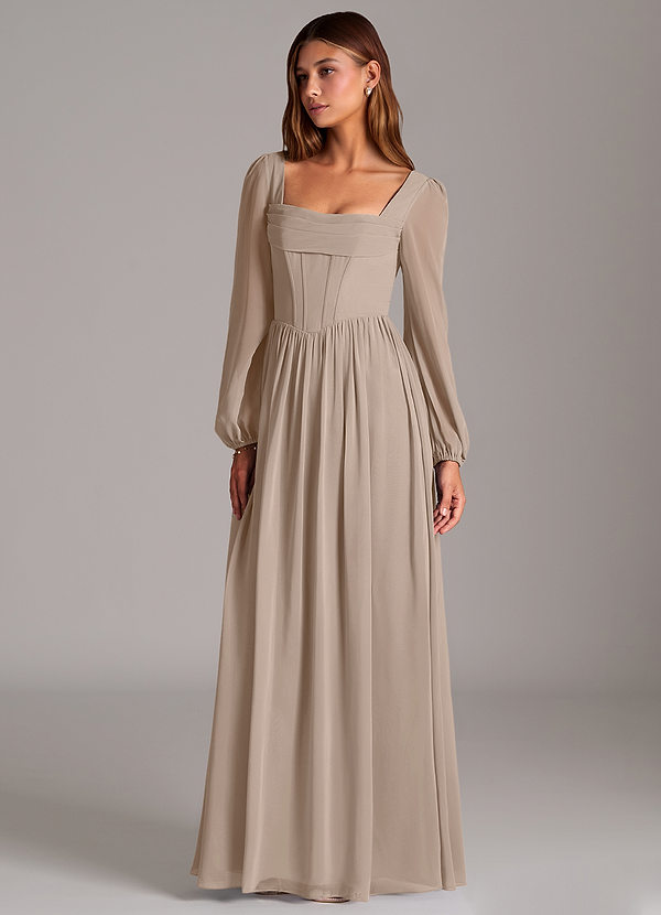 Azazie Maree Brautjungfernkleider A-Linie Korsett Chiffon Kleid Taupe image1