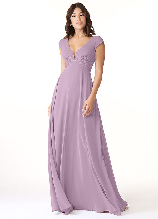 Azazie Mckinley Bridesmaid Dresses A-Line Lace Chiffon Floor-Length Dress image1