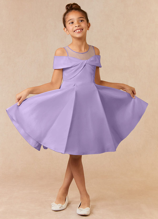 Azazie Shirin Flower Girl Dresses Lilac A-Line Off the Shoulder Matte Satin Dress image1